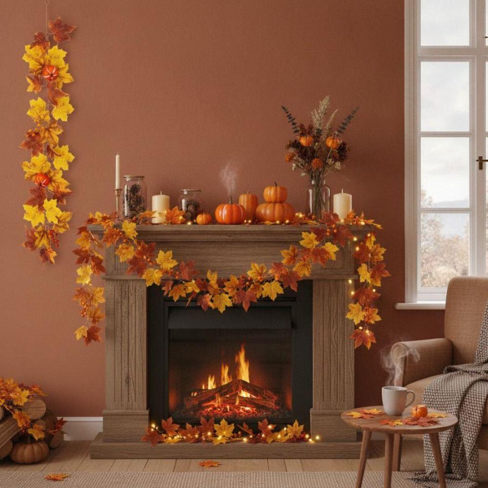 Bright Foliage Artificial Maple Leaf Garland Realistic Appearance Autumn Style Fall Leaf Garland Hanging