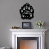 Farmhouse Style Wall Art Metal Hollow Out Bear Art, Rustic Forest Landscape Hanging Sculpture with Paw Handmade Wooden Decoration Prints,