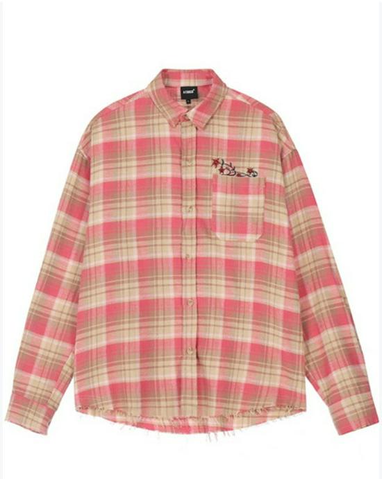 

Мужская рубашка преппи в розовую клетку с вышивкой в японском стиле с длинным рукавом XXL розовый