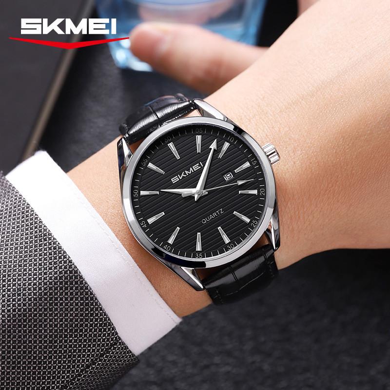 Mens Business Wristwatch With Leather Band And Waterproof Quartz Movement For Professional Adults