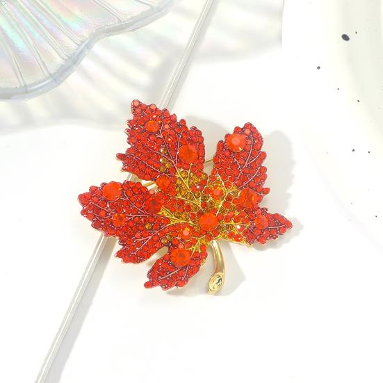 Women Brooch Rhinestone Maple Shape Collar Pin Anti-Oxidation Anti-Rust Party Evening Wear Clothes Pin Bag Scarf Sweater Brooch