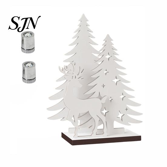 Christmas Party Scene Props Vintage Wooden Tree, LED Lighted Tabletop Centerpiece Decorations, Led Xmas Decor Winter Reindeer Desktop Indoor