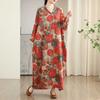Colorful Travel V-neck Retro Long Skirt Cotton Linen Dress