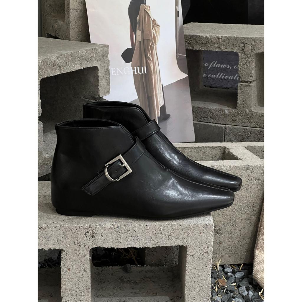 Inner heightening short boots women's autumn new pointed small leather boots versatile and thin British fashion boots women
