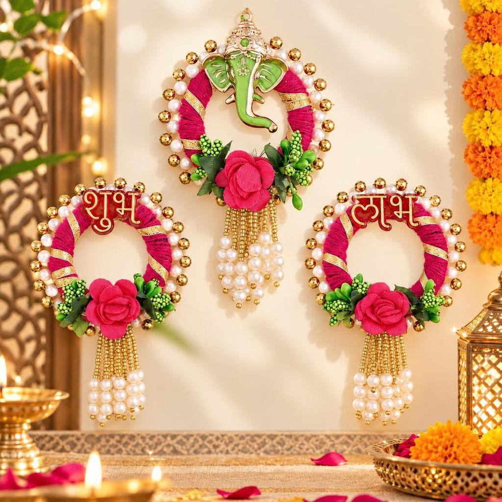 Ganesh Shubh Labh Decorative Door Hanging Set of 3 – Traditional Diwali Décor