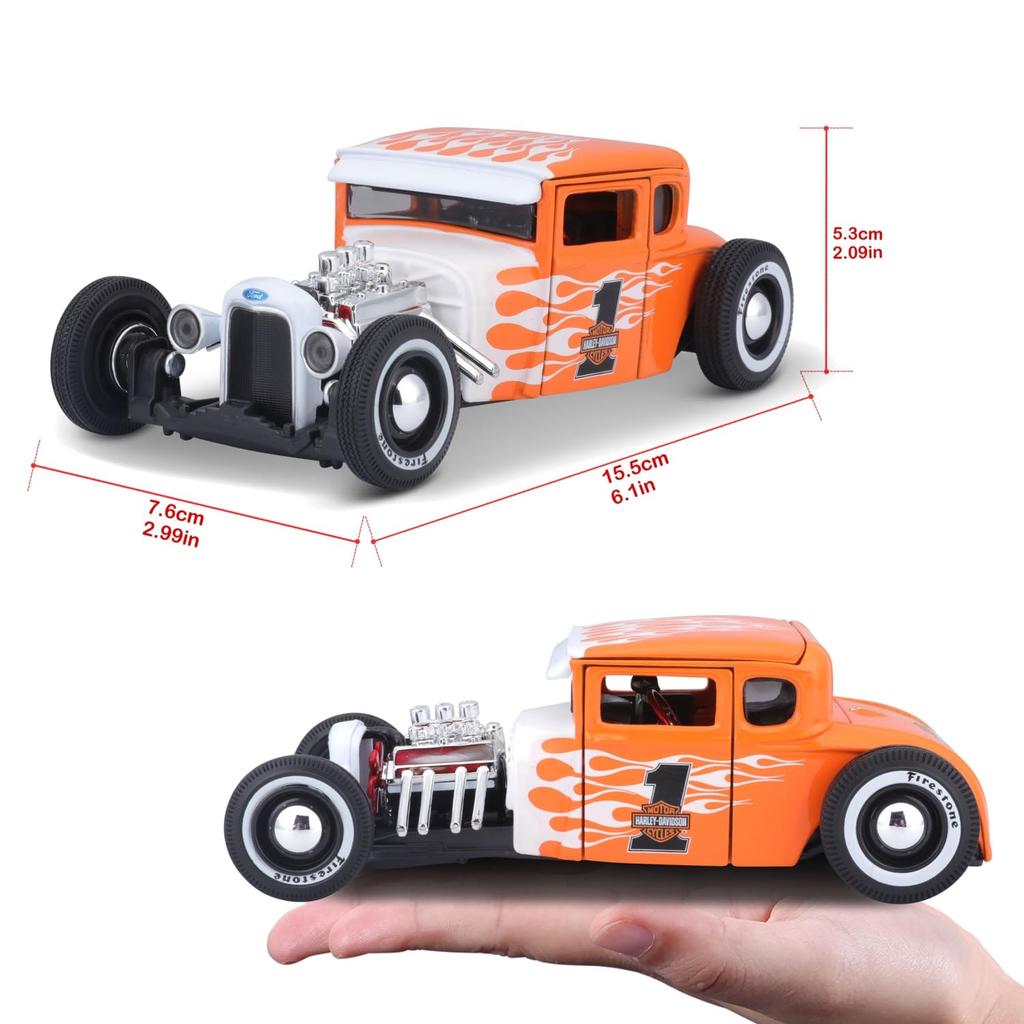Maisto Scale Diecast Model 1929 Ford Model A in Custom 32175 1/24 White/Orange, Harley-Davidson Series, (Product Code 32175)