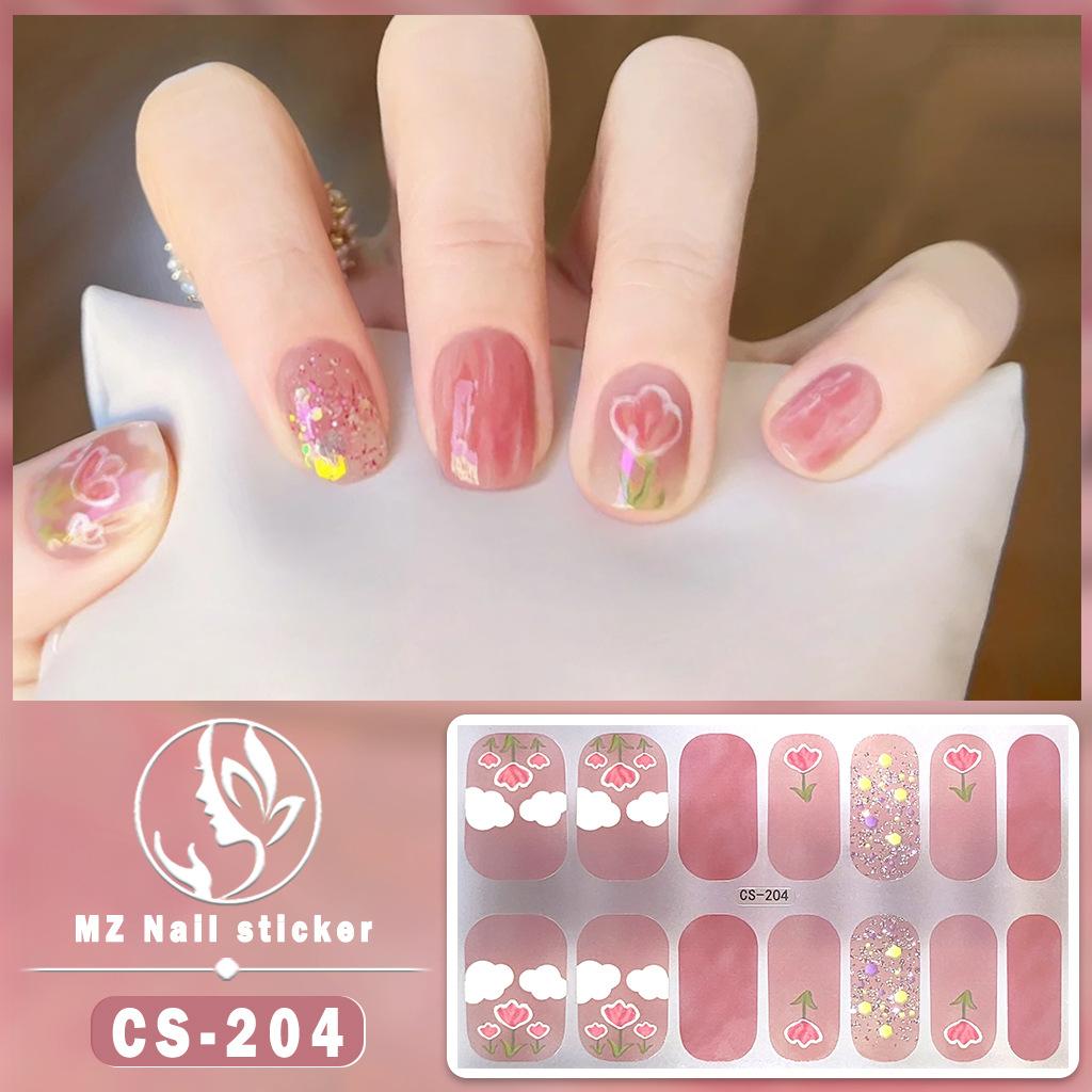 CS Waterproof No-Cure Gel Nail Wraps, Full Cover Japanese & Korean Style Heart Pattern Nail Stickers, Nail Patch Films