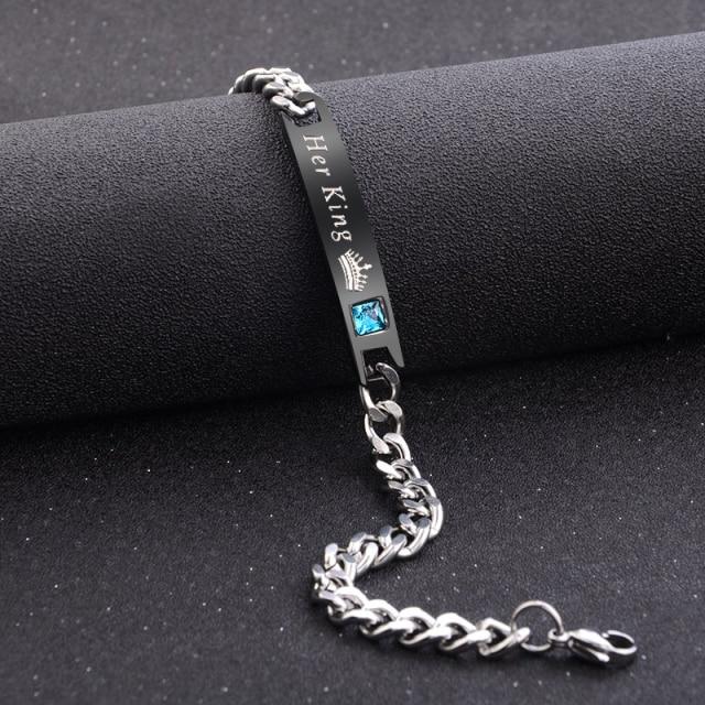Kpop Couples Matching Charm Bracelet Y2k Gifts For Women Boyfriend Cuban Link Chain Zircon Stainless Steel Jewelry Nct Wholesale