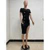 Summer Women's Double-breasted Black Dress Slit Slim Dress