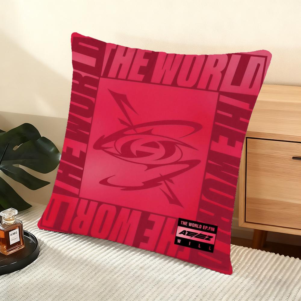 Ateez Album Cushion Cover Silky Short Plush Home Sofa Cushion Cover - Invisible Zipper Home Decoration