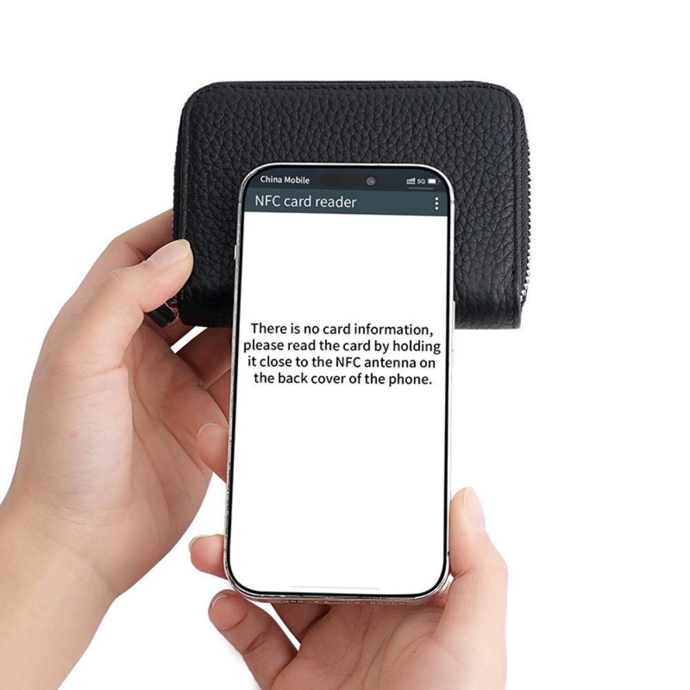 Japanese Style Cowhide RFID Card Wallet, Accordion Multi-Slot Anti-Skimming Zipper Genuine Leather Card Holder for Daily Use