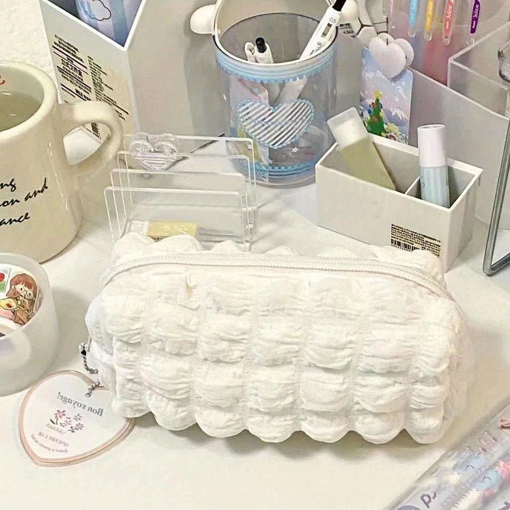 Kawaii Puffs Pencil Case Bag Cosmetic Girls Pen Pouch Box Cute Korean Stationery for Office Back To School Supplies Students