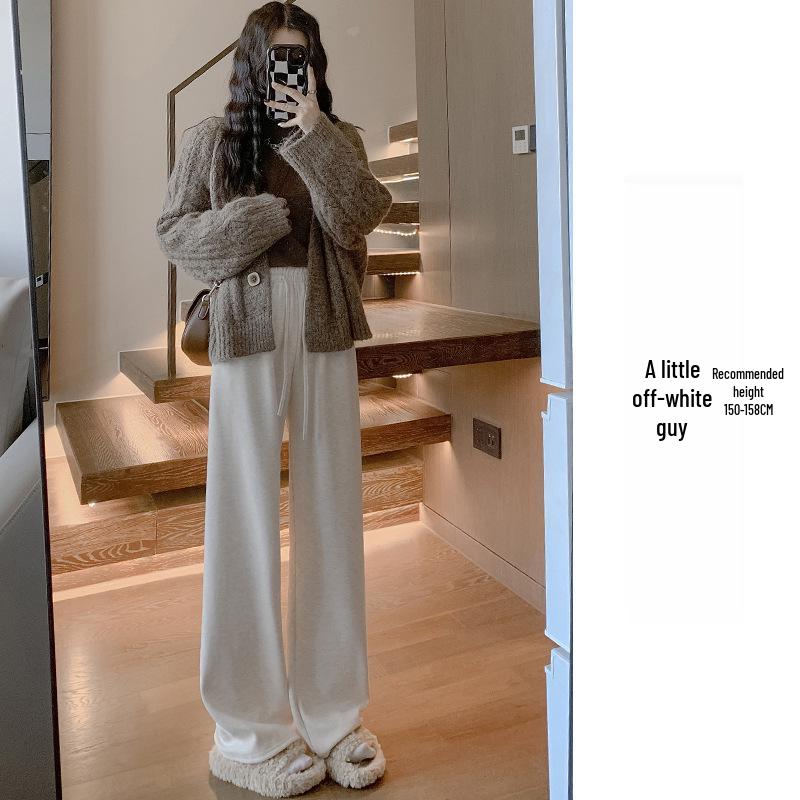 Women's High-Waisted Fleece-Lined Wide-Leg Rice Cotton Pants for Autumn/Winter 2025