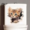 Peel Stick Toilet Decal Broken Wall Cat Sticker, And Decor Easy Application Window Sticker Decal, Removable Waterproof PVC Lid for Bathroom