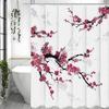 Chinese Ink Painting Peach Blossom Shower Curtain, Bathroom Decorative Shower Curtain, Waterproof Shower Curtain with Hooks