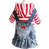 Pet Products Spring and Summer Striped Pet Clothes Puppy Dog Plaid Embroidered Denim Skirt