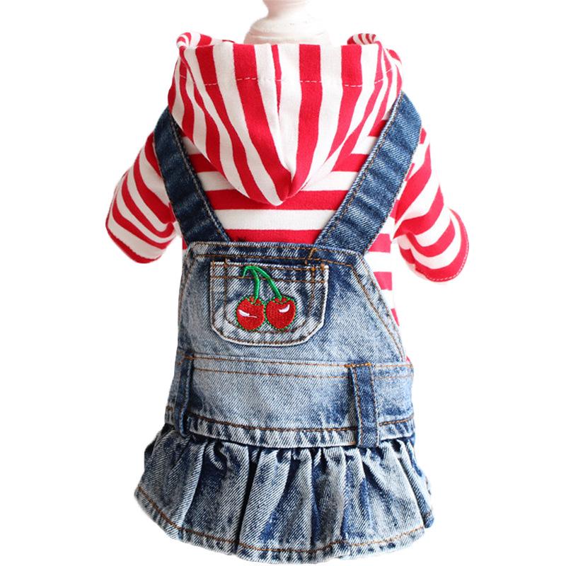 Pet Products Spring and Summer Striped Pet Clothes Puppy Dog Plaid Embroidered Denim Skirt