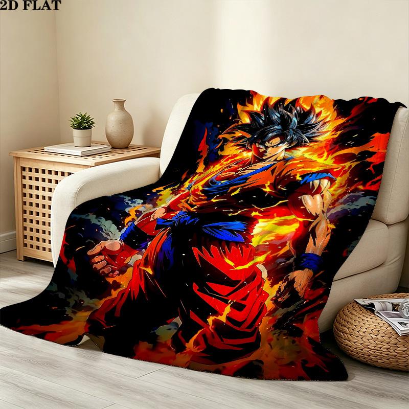 1PC Son Goku Patterned Flannel Blanket Suitable For All Seasons For Home Decor Warmth And Comfort Gifts Holiday Present
