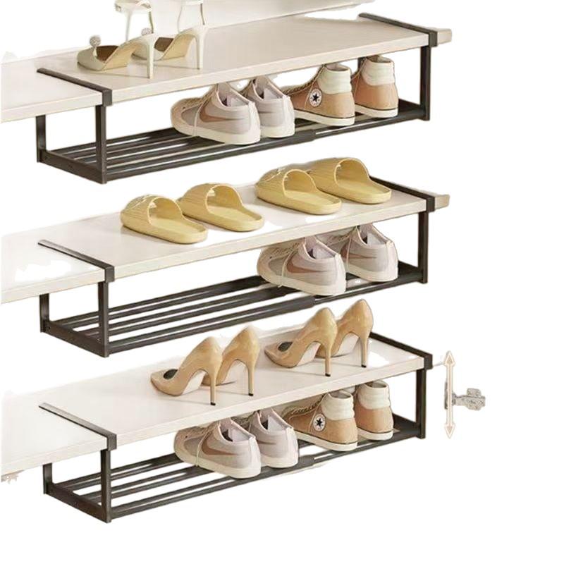 Retractable Shoe Cabinet with Dividers and Under-Hanging Baskets - Easy Install Storage Organizer.