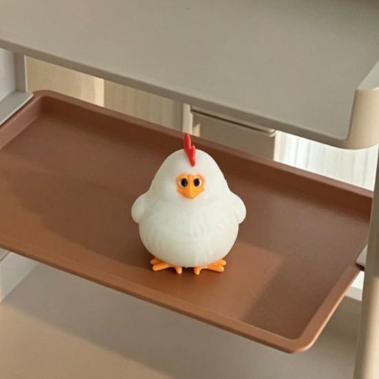 Novelty Gift for Kids 3D Printed White Rooster Figurine, Cute Round Chicken Desktop Ornament Animal Decor Office Desk Living Room Shelf, Statue