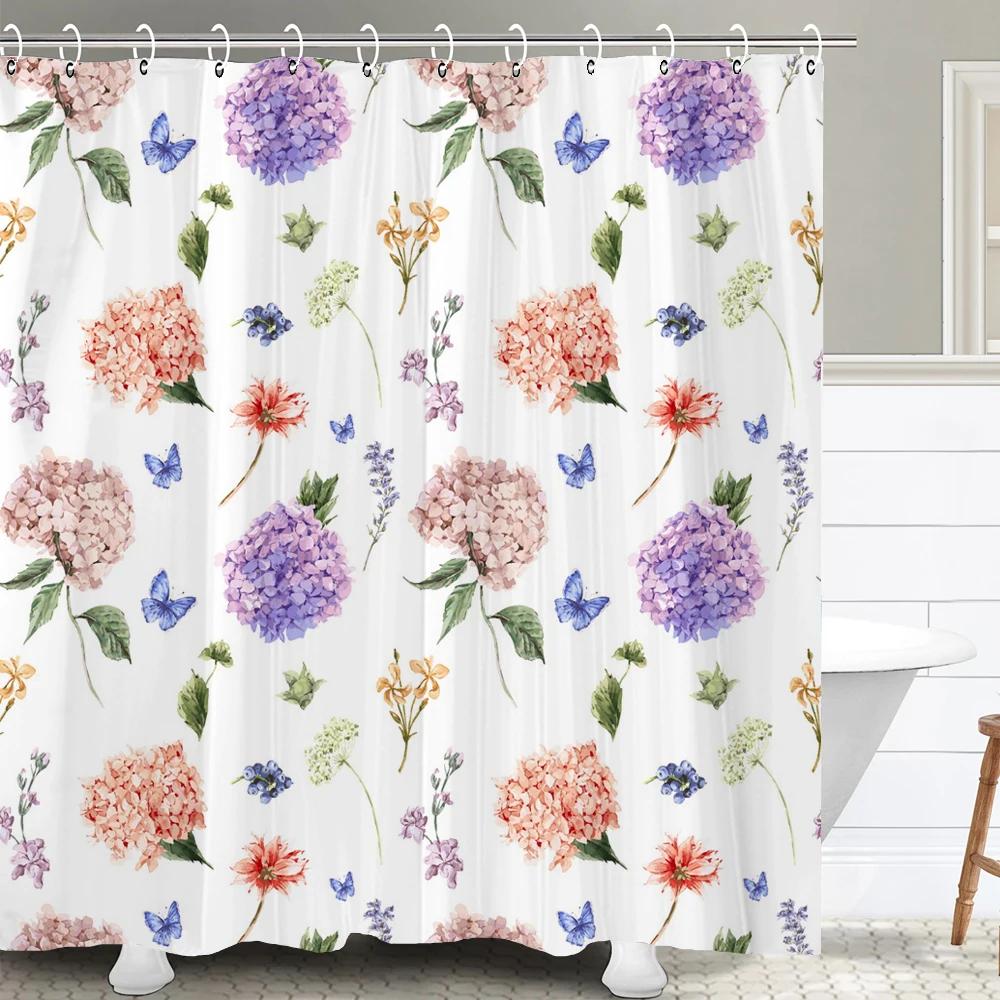 1 Pcs nordic beautiful flowers waterproof shower curtain, rose flower bathroom decoration curtain, with plastic hooks