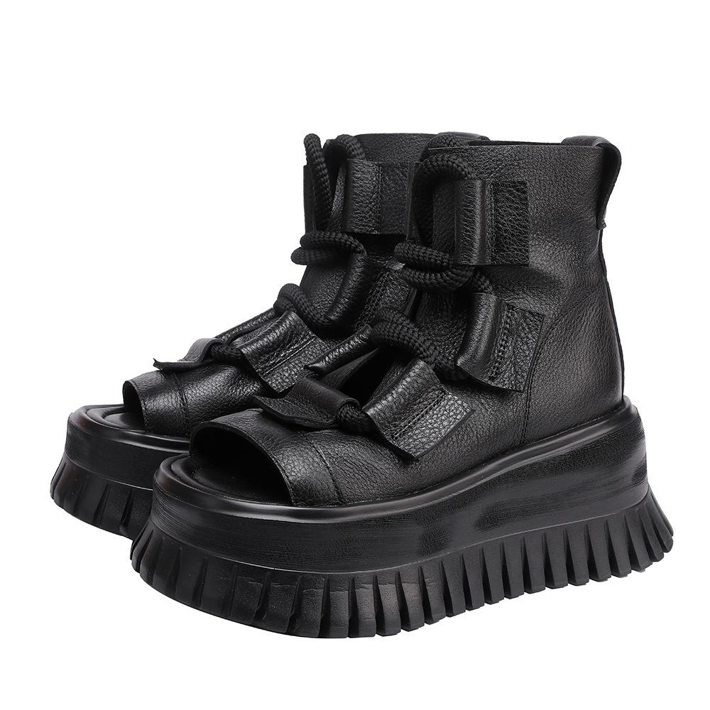 

Модные GKTINOO 2025 Весна Лето Новые Натуральная Кожа Толстая Подошва Босоножки-Пип То Ретро Универсальные Ручной Работы Женская Обувь 250