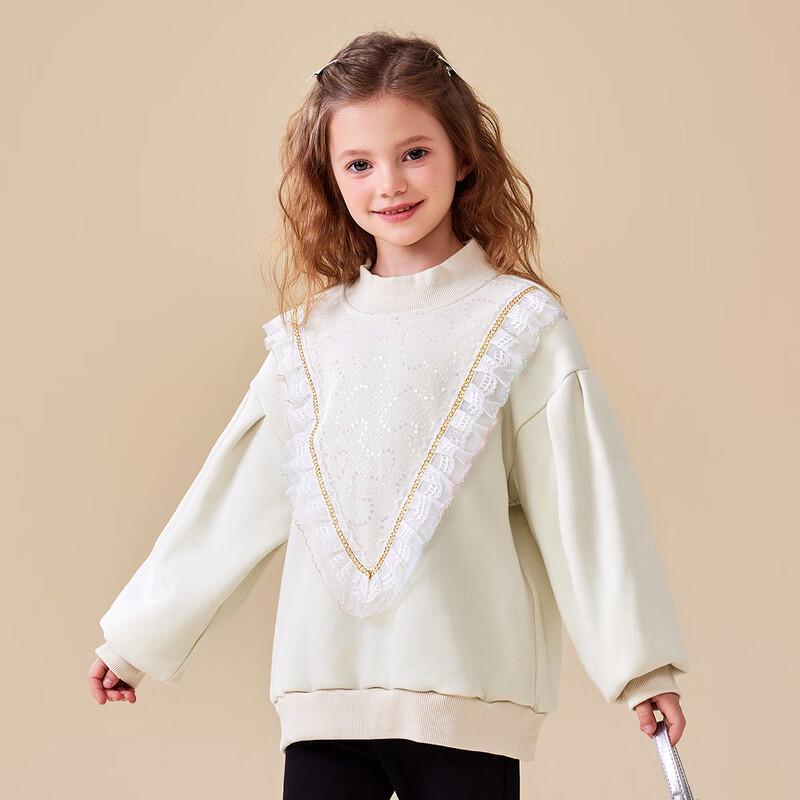 Girls  Thickened Lace & Sequin Embroidered Long-Sleeve Sweatshirt 130
