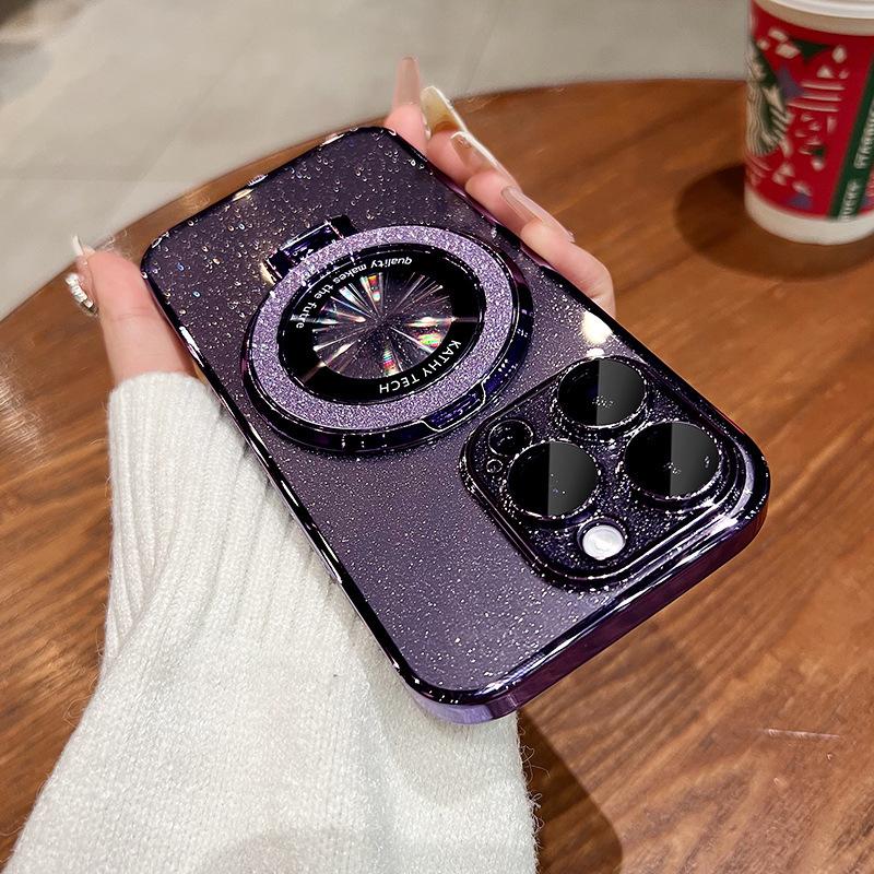 

Блестящий магнитный держатель-присоска, подходит для чехла для мобильного телефона iPhone 16, 15 гальванизированный ПК, блестящая твердая оболочка, защитный чехол Apple 14, 13 iPhone 16promax