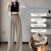Khaki High-Waisted Slim-Fit Wide-Leg Dress Pants for Women - Spring/Summer Collection
