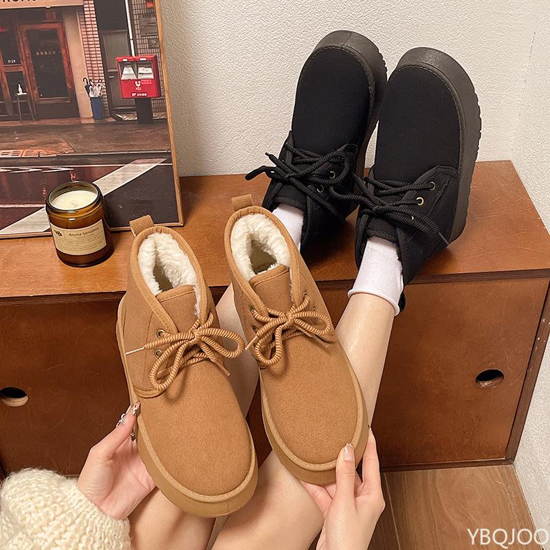 Women's Winter New Height Increasing Lace Up Cotton Boots Thick Warm Simple Comfortable Height Increasing Women's Boots