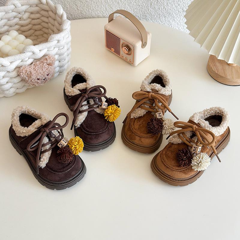 Girls' Fuzzy Cotton Winter Shoes 2025: Soft-Soled, Warm, Velvet-Lined Korean Style Casuals
