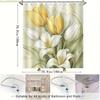 1pc Elegant Yellow Tulips & White Lilies Watercolor Shower Curtain - Super Soft Polyester, Machine Washable, Artistic Bathroom