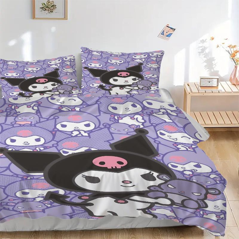 3pcs Kuromi Bedding Set - Includes Quilt Cover and Pillowcases, Suitable for All Seasons, Machine Washable - Ideal Gift for Family and Frien