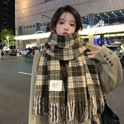 Plaid Scarf Women's Winter High-end Christmas New Tassel Imitation Cashmere Shawl Warm Knitted Scarf