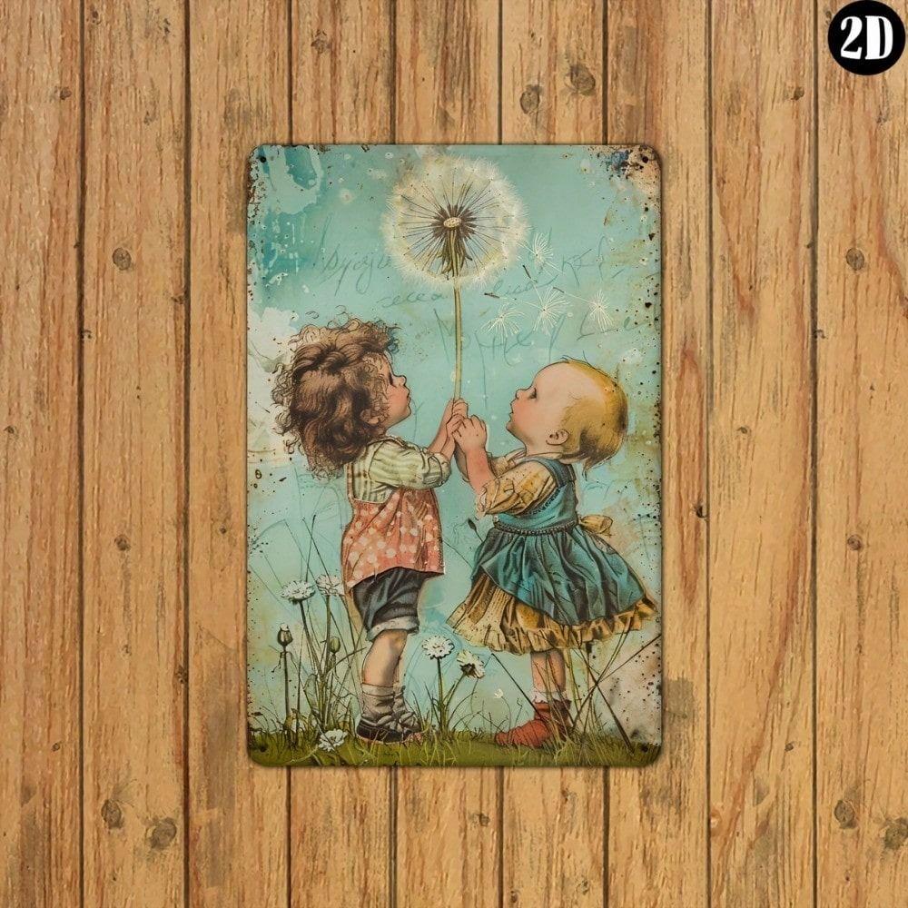 

Vintage Metal Wall Art Dandelion Children Street Cafe Decor Poster