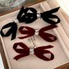 High-End Retro Velvet Rhinestone Black Bow Hairpin for Women