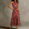 European and American Summer Long Dress New Bohemian Vacation Print Neck Sleeveless Long Dress