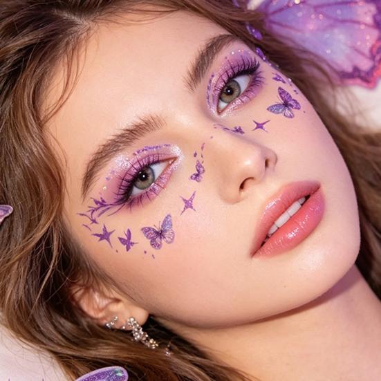 5 Sheets Glitter Butterfly Eye Stickers, Temporary Face Tattoos for Kids, Cartoon Decals for Festival Makeup, Party Decor
