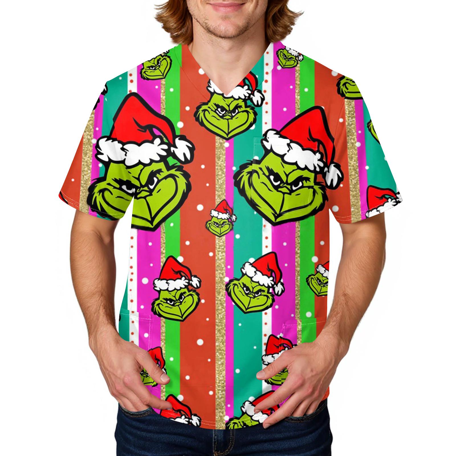 

Men s Printing Short Sleeve V-neck Working Blouse Chest Pocket Carer Top S красный