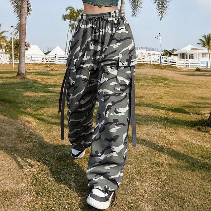 ZANZEA Women Casual Elastic Waist Loose Camouflage Print Cargo Pants