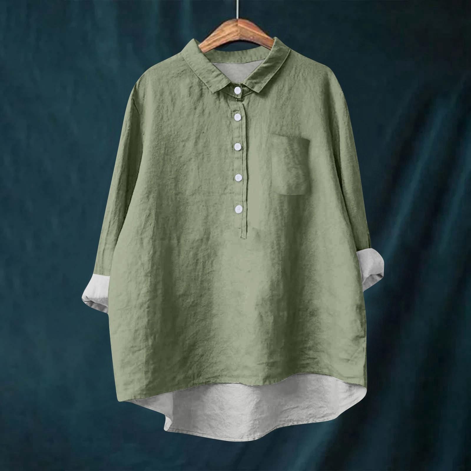 

Женская рубашка-блузка с длинными рукавами и пуговицами, однотонный повседневный подол, нестандартный воротник рубашки L армия зеленый