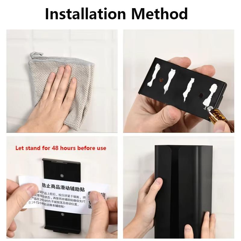 Wall Mounted Magnetic No Drill Self Adhesive Trash Bag Dispenser Organizer Kitchen Bathroom Paper Towel Tissue Storage Holder