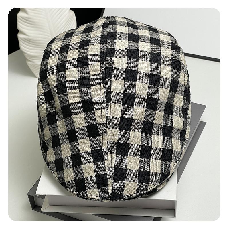 New British Classic Plaid Cotton And Linen High-Quality Forward Hat Men'S And Women'S Fashion Versatile Face Beret Cap