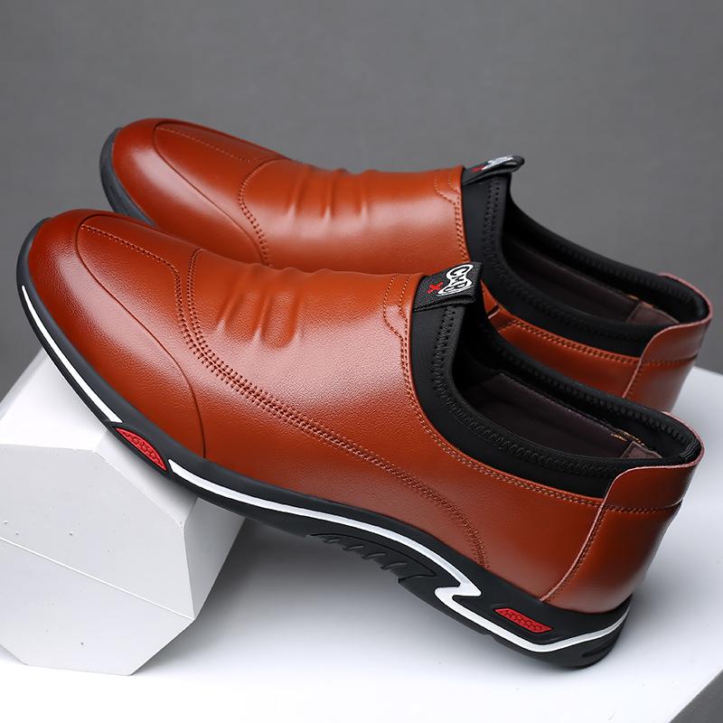 

2025 new real cowhide men s shoes spring and autumn breathable inner height increase men s casual leather shoes board shoes 44 коричневый