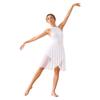 Shiny Rhinestone Lyrical Dance Dress Women Halter Sleeveless Keyhole Back Asymmetrical Mesh Built-in Briefs Figure Skating Performance