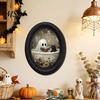 Decorative Wall Ornaments for Living Room Halloween Gothic Oval Wooden Hanging Plaque, Vintage Framed Black Cat Little Rustic Autumn Home Accents