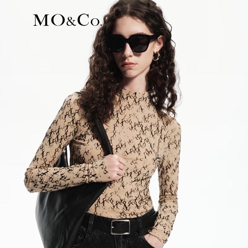 MO&Co. Flocked Print Mesh High-Neck Top
