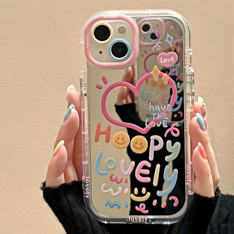 Happy Smile Face Mirror Phone Case for Apple 11-16 Pro/Promax (Female)