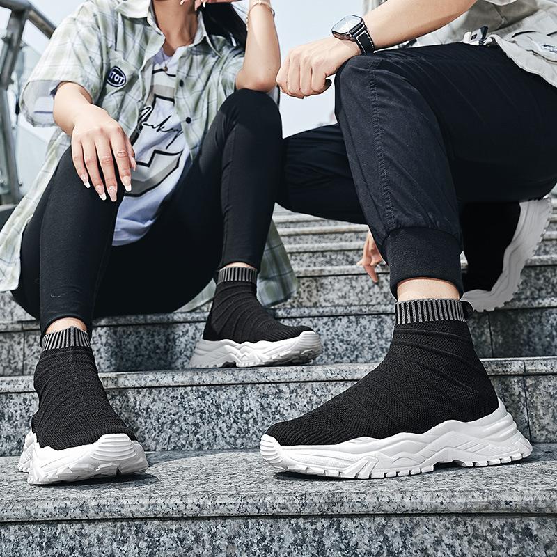 High-top casual socks shoes autumn and winter fly-woven soft-soled lazy shoes couple sports shoes
