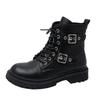 Boots  New Round Toe Thick Heel British Style Handsome Boots British Style Metal Buckle Knight Boots For Women